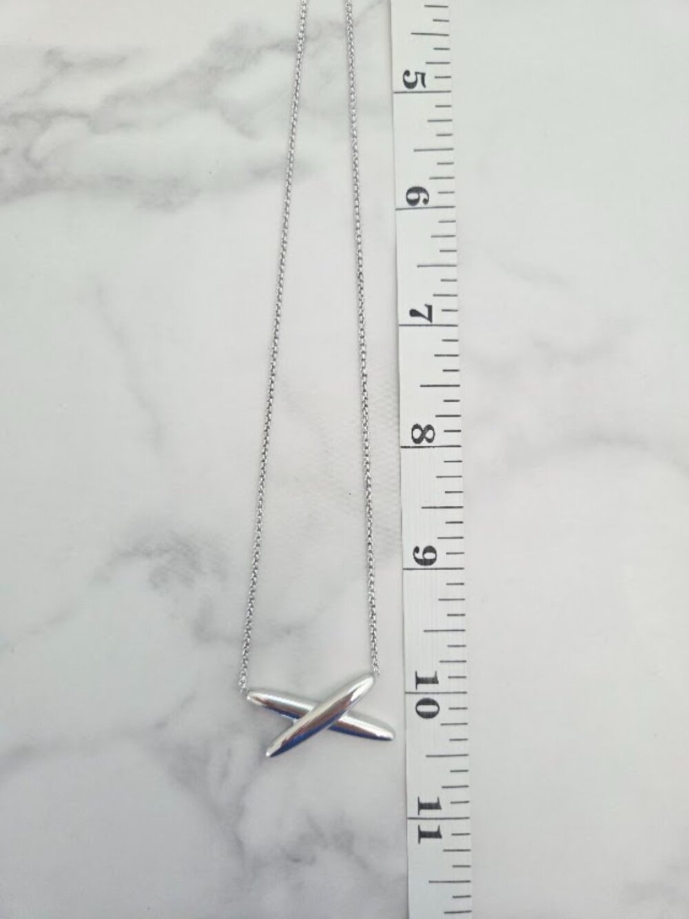 Silver Tone Minimalist Crossed X Pendant Necklace Adjustable - Picture 9 of 16